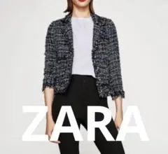 ZARA ネイビー系　ツイード風　ジャケット　七分袖　Ｍ