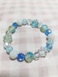 大人かわいい♡きらきらブレスレット　ブルー　ビーズ　ハンドメイド