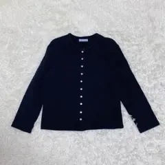powder レディース 長袖カーディガン M ネイビー コットン 綿 銀ボタン