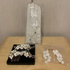 ホワイト花モチーフヘアアクセサリーセット