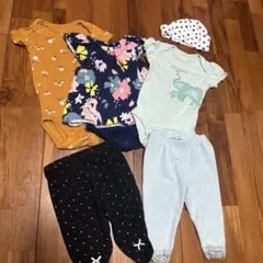 女の子ベビー服5点セット（ロンパース・パンツ・帽子）