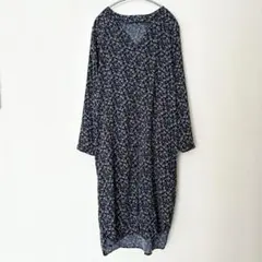 【美品】LOWRYS FARM ワンピース シャツ L ネイビー 小花柄