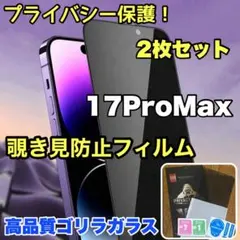 プライバシー保護！【17ProMax】覗き見防止ガラスフィルム　2枚セット