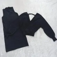2点セット カシュクール ニット 黒 グレイル トータルネック シンプル S