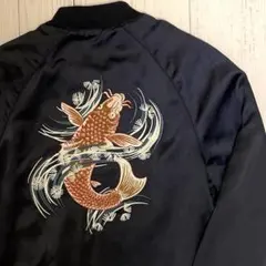 H&M 鯉刺繍 サテンスカジャン 黒 EUR XS（日本S〜M相当）