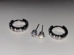 クリスタル装飾 フープピアスとスタッドピアスセット