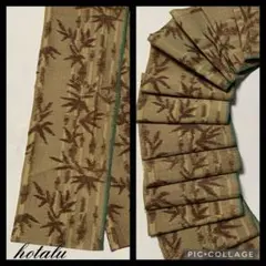 1点物・お買い得❇️アンティーク・着物半幅 紬 生地 1枚（17×214㎝）絹 竹