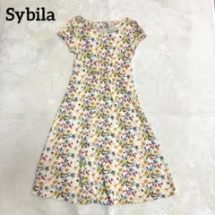 美品 シビラ 現行タグ 近年モデル 花柄 総刺繍 ワ ンピース Aライン 洗える