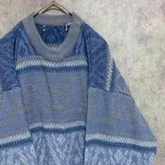 90S vintage 総柄ニット　アクリル　個性派　古着　メンズ　奇抜　A3