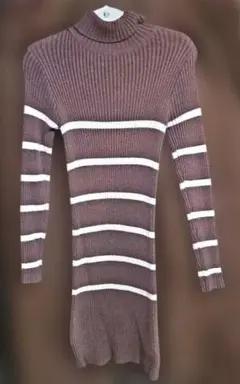 タートルネック リブ編みニット