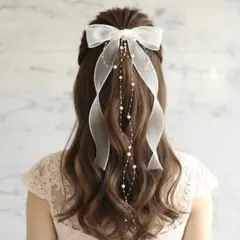 パール オーガンジーリボン ヘアアクセサリー