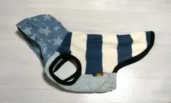 ★犬服★星柄フード 青とクリームのストライプ柄　D2★
