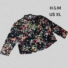 エイチアンドエム H&M 長袖ブラウス US XL ブラック 花柄