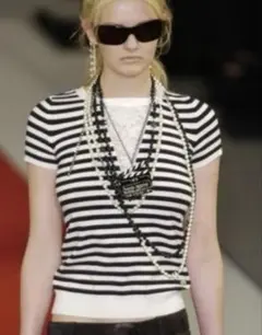 ランウェイ　CHANEL トップス　サマーニット　半袖ニット　ボーダー　レースのサムネイル