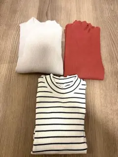 リブ編みハイネック＆ストライプクルーネック3点セット