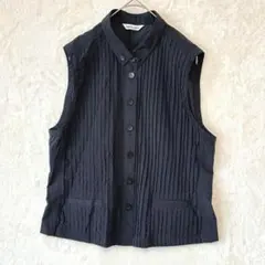 【M】ハーパーズビゴット♦シャツ ブラウス ノースリーブ プリーツ ネイビー