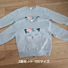 SHEIN 2枚セット 100サイズ ロンT 薄手トレーナー ネコ グレー