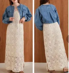 【2025年新作!】クロシェ ロング ワンピース　Sサイズ　 エクリュ