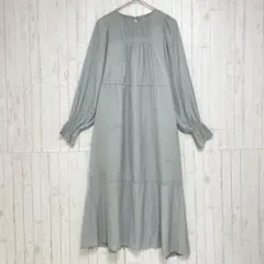 ヴィス　シャーリング　ロング ワンピース　袖ゴム　ギャザー　ライトブルー