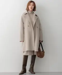 美品　23区　MANTECOリバー ショートコートダブルフェイス　ノーカラー MANTECOリバー ショート コート（ノーカラーコート）｜23区（ニジュウ