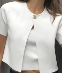 【大人気美品】ZARA ザラ プレーンニット　クロップドカーディガン　L