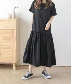 ラジエム　Ia-gemme ブラック 半袖 ロングワンピース L