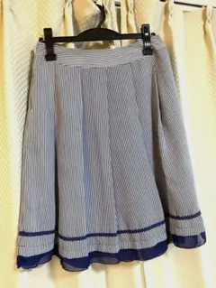 ま*ん様 ブルー　春　ストライプ フレアスカート ひざ丈