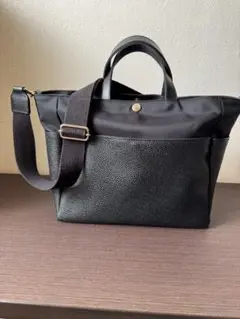 ブラックトートバッグ ショルダーストラップ付き