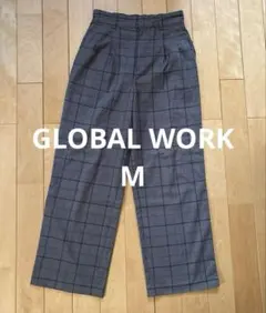 【グローバルワーク】ウツクシシルエット　ワイドパンツ　グレー チェック　Mサイズ