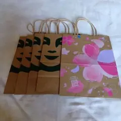 Starbucks 紙袋4枚＆桜の花柄1枚