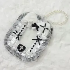 トレカケース レースデコ 硬質ケース フリル チェック ブラック 黒 推し活