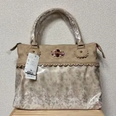 アクシーズファム　お花モチーフビニールバッグ　新品　ベージュ　ハンドバッグのサムネイル