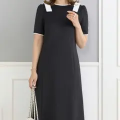 Prima Scherrer ショルダーリボン付バイカラー ワンピース 半袖のサムネイル