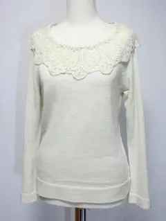 NEWYORKER ニューヨーカー　ネックにニットレースが付いた長袖セーター M