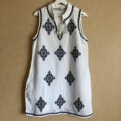 【新品タグ付き】トリーバーチ 刺繍 リネンワンピース L ホワイト 夏 リネンのサムネイル