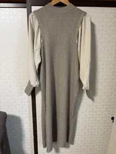 ヤマダヤ　メドック　パフスリーブ異素材ニットワンピース　19000円