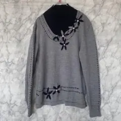 JAN NOEL ハイネックタートル　グレー　ウール100% 花　柔らかい