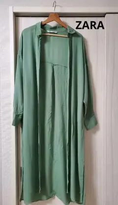 ZARA　シアーシャツワンピ　グリーン
