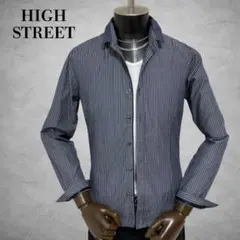 HIGH STREET ストライプシャツ　長袖シャツ　日本製　総柄シャツのサムネイル