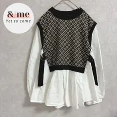 GORGE ゴージ　両脇ベルトドッキングシャツ　ブラウス　ダイヤ柄ニットのサムネイル