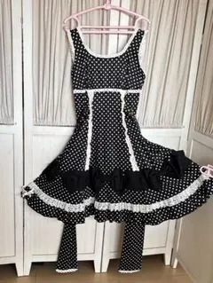 ★BODY LINE★ロリータ ワンピース ジャンパースカート黒 白 水玉