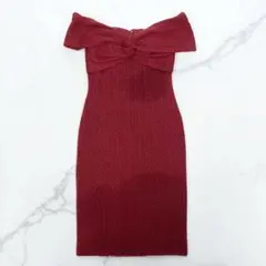 Veautt ヴュート バストクロスオフショルダーツイードミディアムドレス