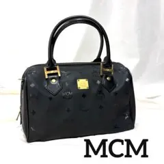 極美品 希少 MCM ヴィセトス ミニボストン 総柄 プレート ゴールド金具 黒