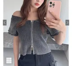 GRLオフショルダーリブニットトップス