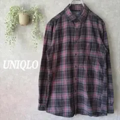 ユニクロ フランネルシャツ 長袖【L】チェック 羽織 綿100% ピンク