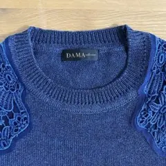 藍色クルーネック長袖ニットセーター肩袖レース DAMA collectionのサムネイル