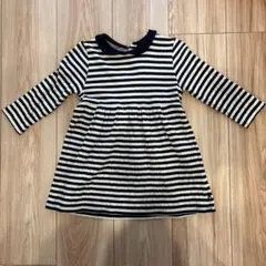 プチバトー　ストライプ襟付き長袖ワンピース 24m