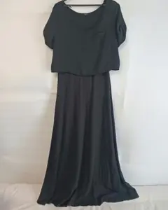 AZUL 高身長さん向け 異素材 前上がり ロングワンピース ブラック