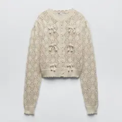 【未着用】鍵編み リボン ニットカーディガン S size