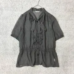 セオリア　上品シアー　ボウタイ　フリル　ブラウス　ギンガムチェック　LLのサムネイル